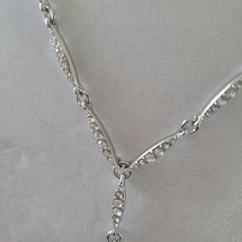 Lariat Rhinestone Necklace • White Rhinestones - Picture 3 of 7